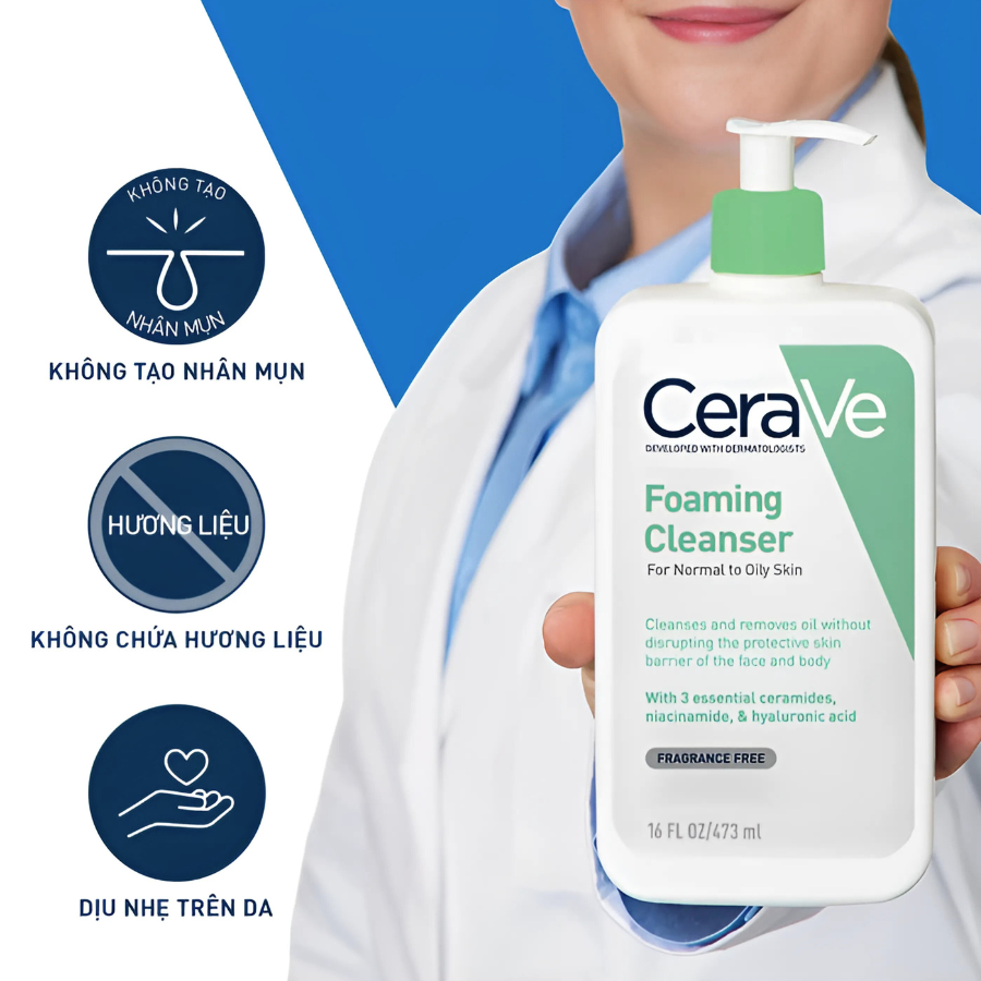 Sua rua mat Cerave Foaming Cleanser danh cho da dau chinh hang